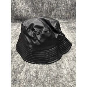 Open Edit Black Faux Leather Bucket Hat One Size Streetwear NWT y2k Monochrome
